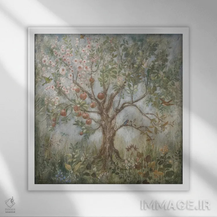 تابلو دکوراتیو درخت زندگی اثر لیزا مری کیندلی - نمای قابدار سفید