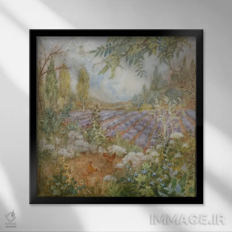 تابلو دکوراتیو مزرعه لاوندرها اثر لیزا مری کیندلی - نمای قابدار مشکی