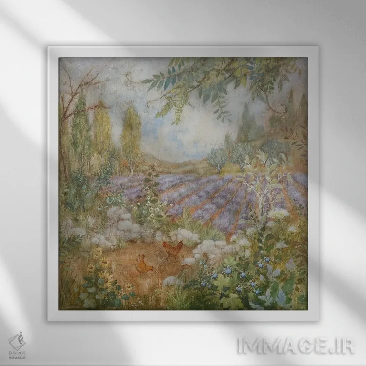 تابلو دکوراتیو مزرعه لاوندرها اثر لیزا مری کیندلی - نمای قابدار سفید