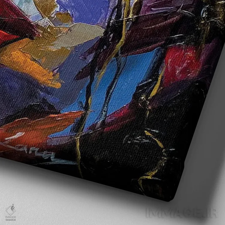 تابلو دکوراتیو کوادرانت بلوز اثر لانا فری - نمای نزدیک بافت بوم