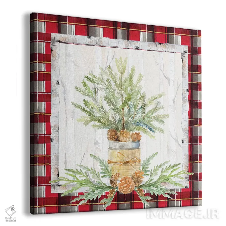 تابلو دکوراتیو "شاخه تعطیلات روی پارچه چهارخانه I" اثر لینی لورث - نمای پرسپکتیو محصول