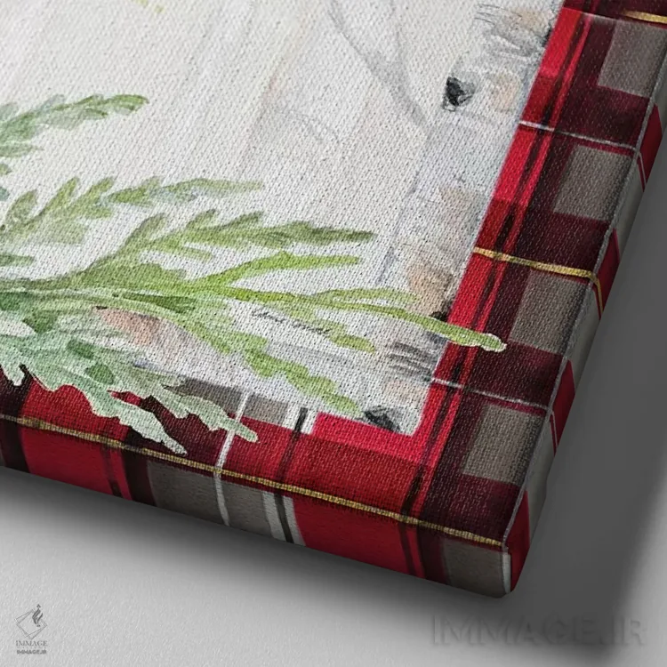 تابلو دکوراتیو "شاخه تعطیلات روی پارچه چهارخانه I" اثر لینی لورث - نمای نزدیک بافت بوم