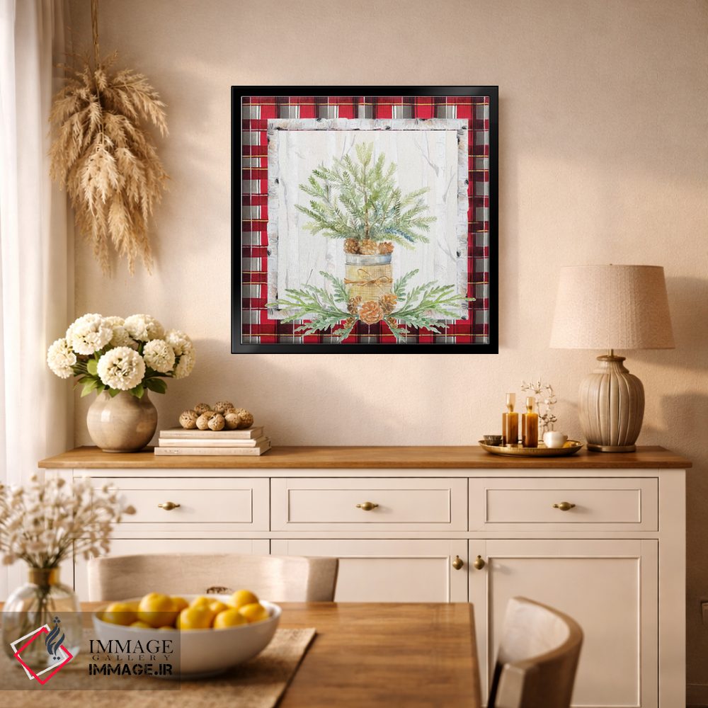 تابلو دکوراتیو "شاخه تعطیلات روی پارچه چهارخانه I" اثر لینی لورث - D1B
