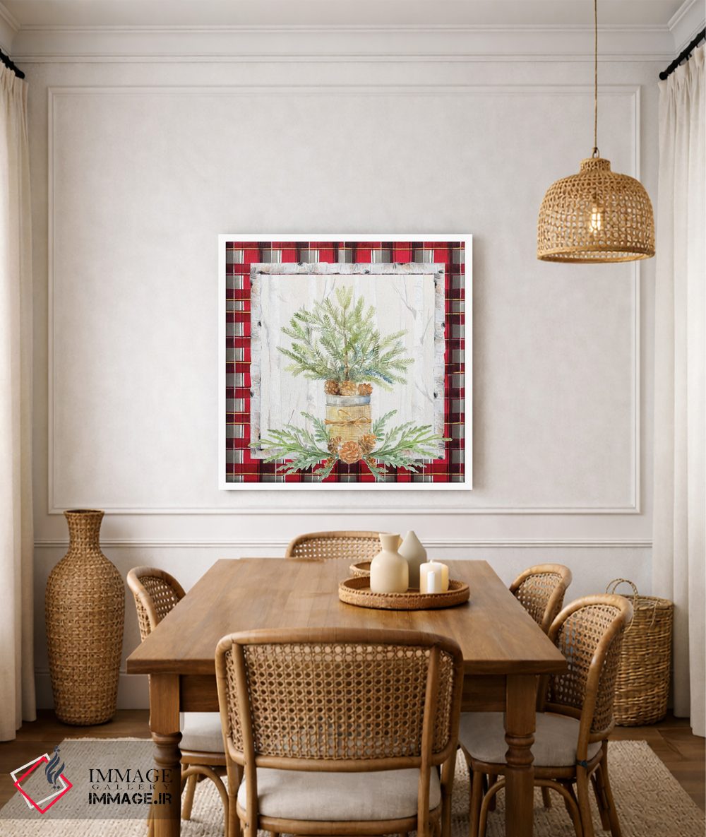 تابلو دکوراتیو "شاخه تعطیلات روی پارچه چهارخانه I" اثر لینی لورث - D5W