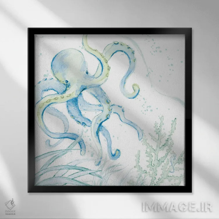 تابلو دکوراتیو "اختاپوس آبی" اثر لینی لورث - نمای قابدار مشکی