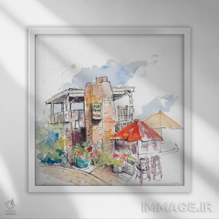 تابلو دکوراتیو "میخانه شهر قدیمی" اثر لینی لورث - نمای قابدار سفید