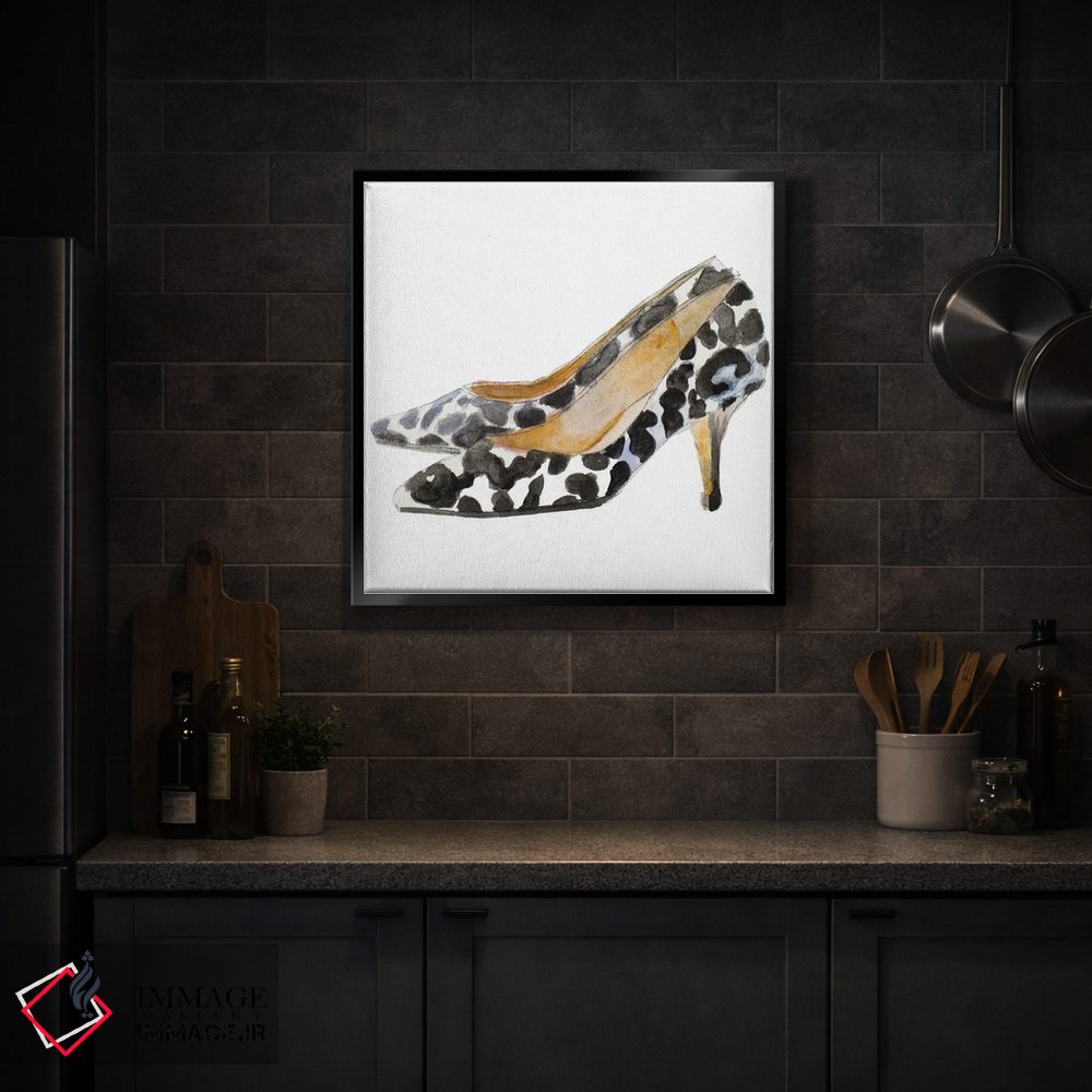 تابلو دکوراتیو "کفش های پاشنه کوتاه بچه گربه آبرنگی III مربع" اثر لینی لورث - D2B