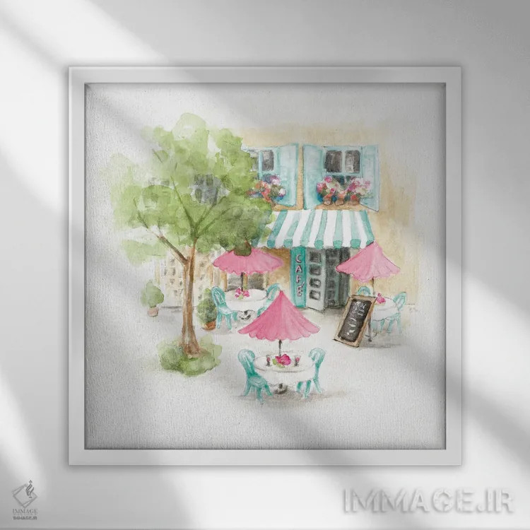 تابلو دکوراتیو "کافه پاریس" اثر لینی لورث - نمای قابدار سفید