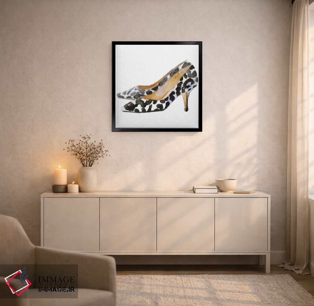 تابلو دکوراتیو "کفش های پاشنه کوتاه بچه گربه آبرنگی III مربع" اثر لینی لورث - D5B