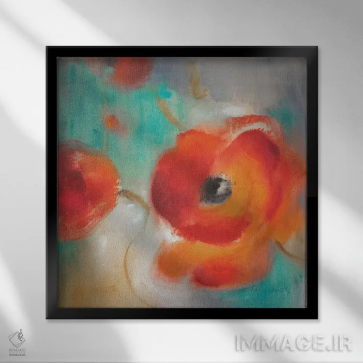 تابلو دکوراتیو "شکوفه های شقایق سرخ II" اثر لینی لورث - نمای قابدار مشکی