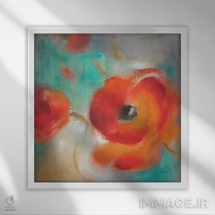 تابلو دکوراتیو "شکوفه های شقایق سرخ II" اثر لینی لورث - نمای قابدار سفید