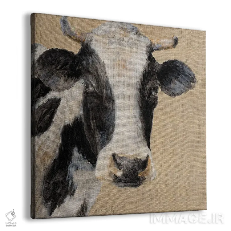 تابلو مدرن "گاو روی پارچه برلپ" اثر لینی لورث - نمای پرسپکتیو محصول