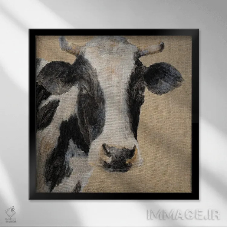 تابلو مدرن "گاو روی پارچه برلپ" اثر لینی لورث - نمای قابدار مشکی