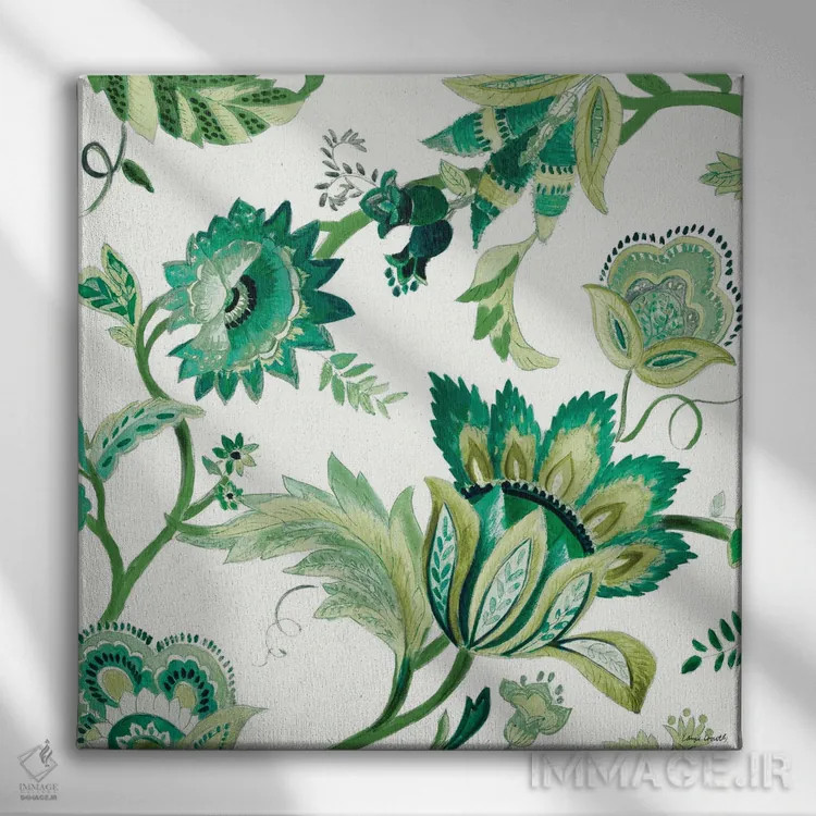 تابلو دکوراتیو "گل های سبز کاپری I" اثر لینی لورث - نمای روبهرو روی دیوار