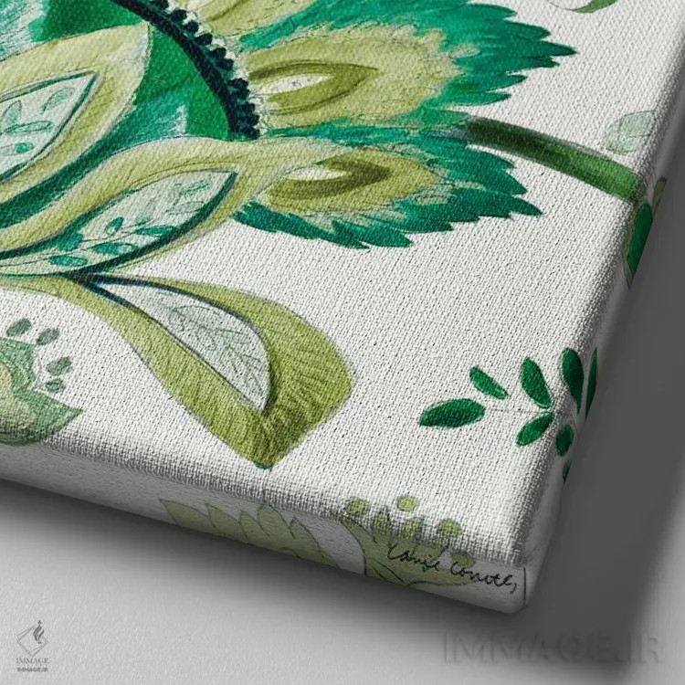 تابلو دکوراتیو "گل های سبز کاپری I" اثر لینی لورث - نمای نزدیک بافت بوم