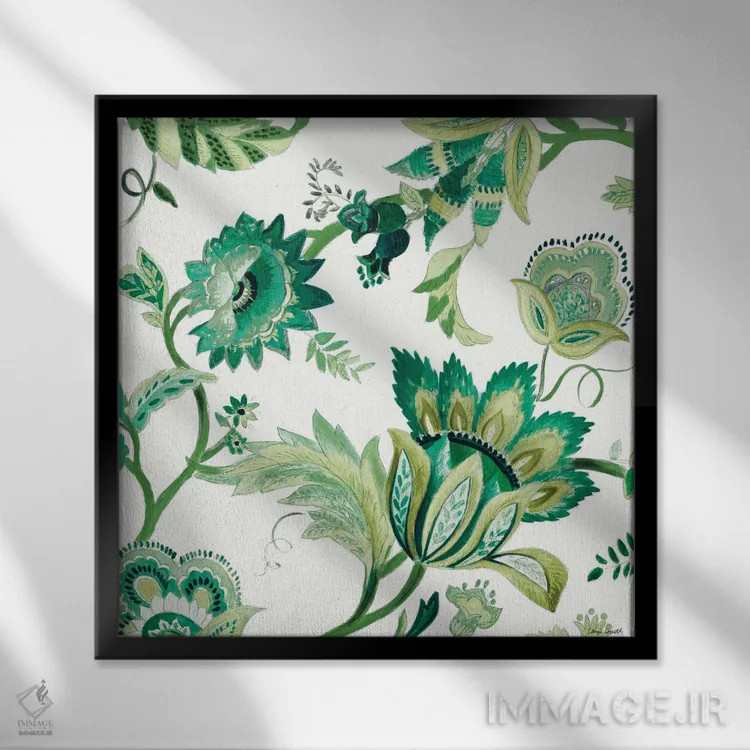 تابلو دکوراتیو "گل های سبز کاپری I" اثر لینی لورث - نمای قابدار مشکی