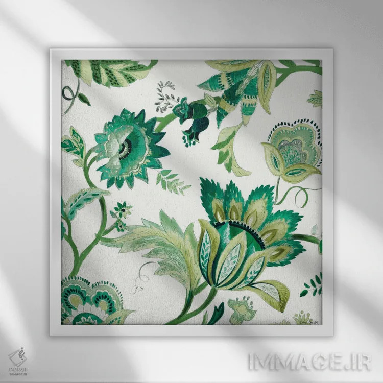 تابلو دکوراتیو "گل های سبز کاپری I" اثر لینی لورث - نمای قابدار سفید