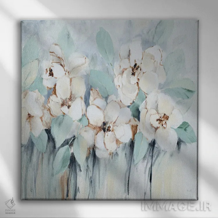 تابلو دکوراتیو "مربع گل های آبی مدرن" اثر لینی لورث - نمای روبهرو روی دیوار