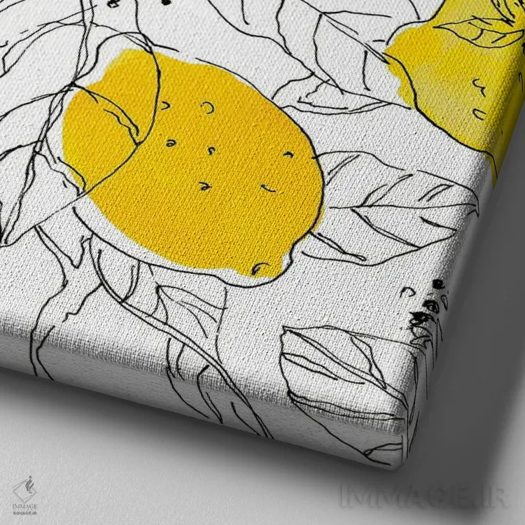 تابلو دکوراتیو "لیموها با برگ های قاب دار" اثر لینی لورث - نمای نزدیک بافت بوم