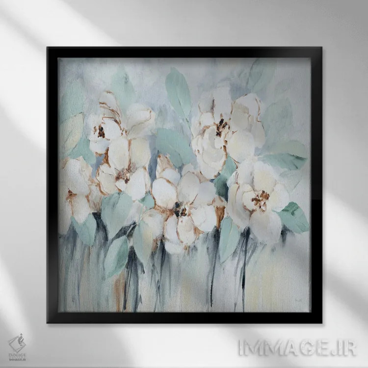 تابلو دکوراتیو "مربع گل های آبی مدرن" اثر لینی لورث - نمای قابدار مشکی