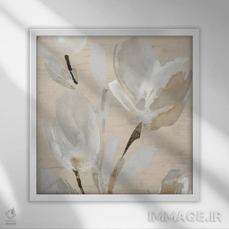 تابلو دکوراتیو "لاله های خنثی II" اثر لینی لورث - نمای قابدار سفید