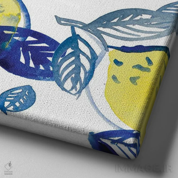 تابلو مینیمال "آمیختن لیموها و برگ ها" اثر لینی لورث - نمای نزدیک بافت بوم