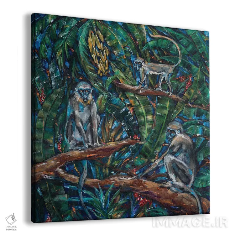 تابلو دکوراتیو "سه میمون سبز" اثر لیندا اولسن - نمای پرسپکتیو محصول