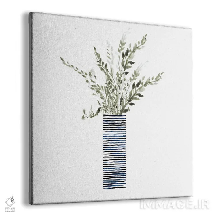 تابلو مینیمال "گلدان بلند آبی با بافت" اثر لینی لورث - نمای پرسپکتیو محصول