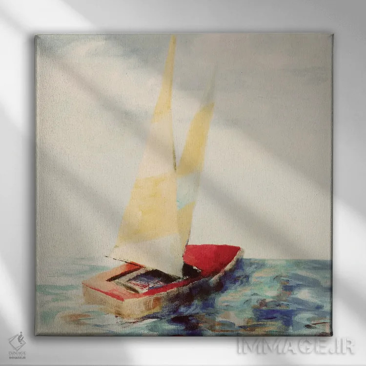 تابلو دکوراتیو "قایق بادبانی قرمز وینتیج" اثر لینی لورث - نمای روبهرو روی دیوار