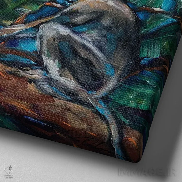 تابلو دکوراتیو "سه میمون سبز" اثر لیندا اولسن - نمای نزدیک بافت بوم