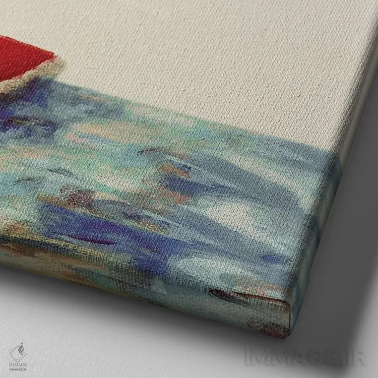 تابلو دکوراتیو "قایق بادبانی قرمز وینتیج" اثر لینی لورث - نمای نزدیک بافت بوم