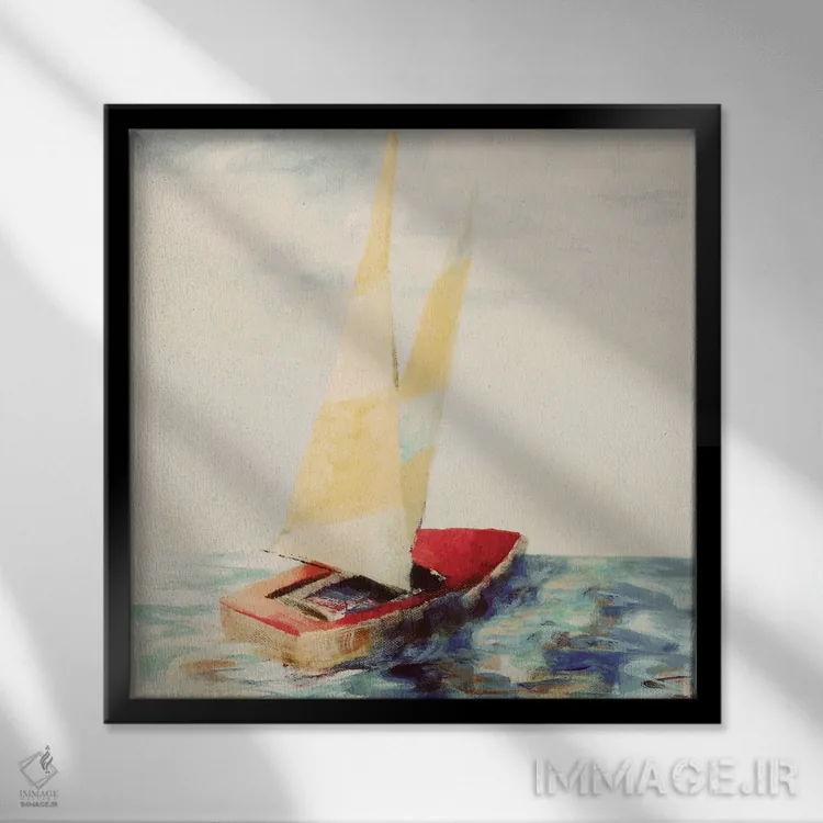 تابلو دکوراتیو "قایق بادبانی قرمز وینتیج" اثر لینی لورث - نمای قابدار مشکی
