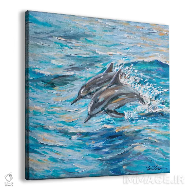 تابلو دکوراتیو "شیرجه دلفین ها" اثر لیندا اولسن - نمای پرسپکتیو محصول
