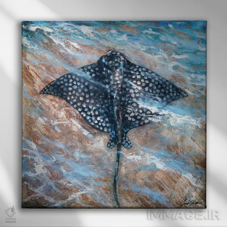 تابلو دکوراتیو "موج ماهی خال دار" اثر لیندا اولسن - نمای روبهرو روی دیوار