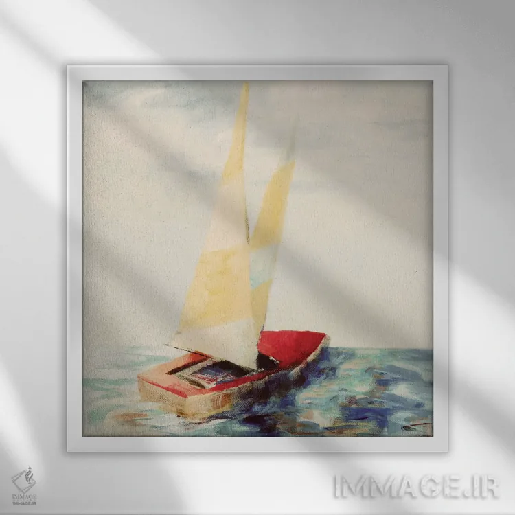 تابلو دکوراتیو "قایق بادبانی قرمز وینتیج" اثر لینی لورث - نمای قابدار سفید