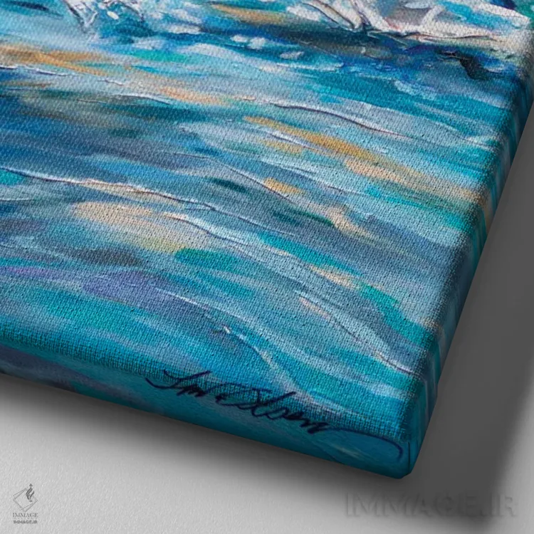 تابلو دکوراتیو "شیرجه دلفین ها" اثر لیندا اولسن - نمای نزدیک بافت بوم