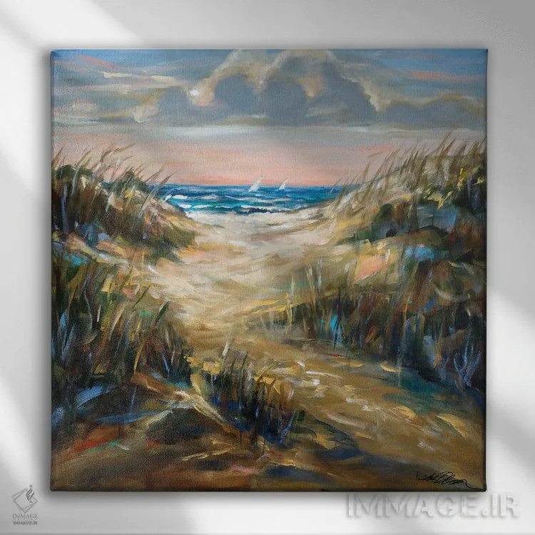 تابلو دکوراتیو "بعدازظهر شنزار" اثر لیندا اولسن - نمای روبهرو روی دیوار