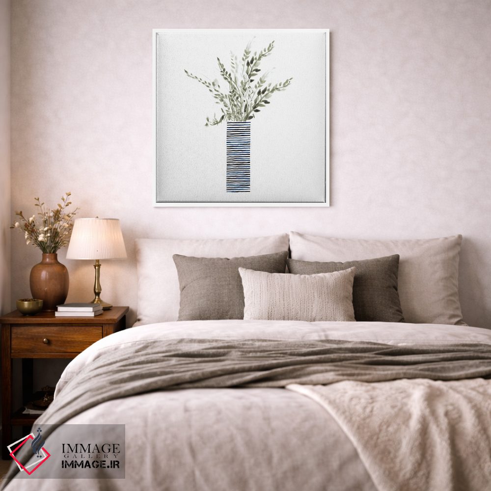 تابلو مینیمال "گلدان بلند آبی با بافت" اثر لینی لورث - D1W