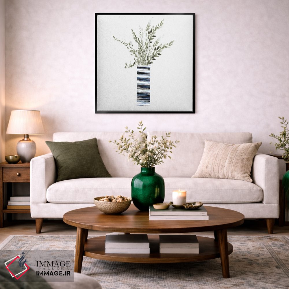 تابلو مینیمال "گلدان بلند آبی با بافت" اثر لینی لورث - D3B