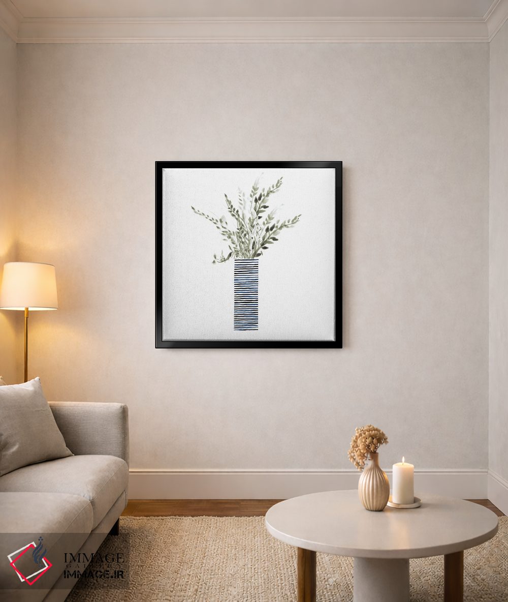 تابلو مینیمال "گلدان بلند آبی با بافت" اثر لینی لورث - D4B