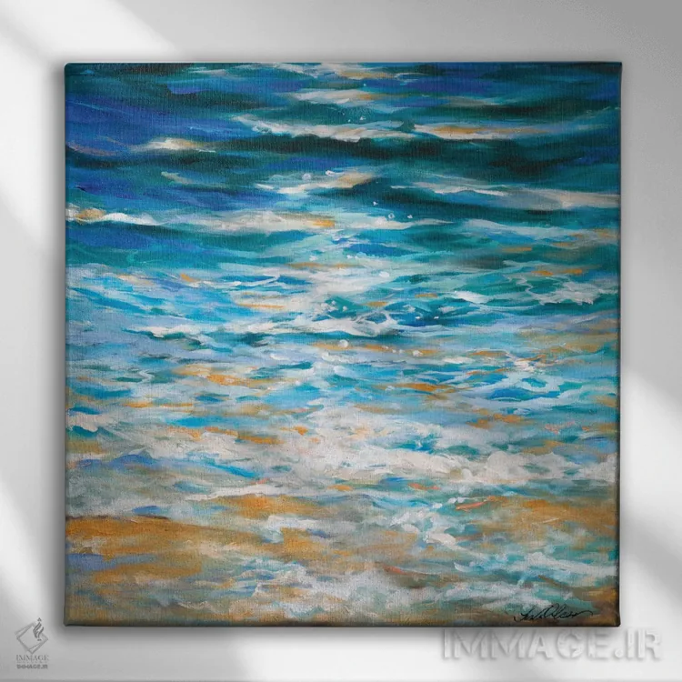 تابلو انتزاعی "لبه جزر و مد" اثر لیندا اولسن - نمای روبهرو روی دیوار