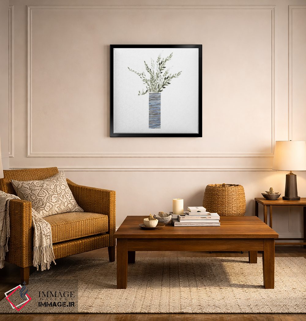 تابلو مینیمال "گلدان بلند آبی با بافت" اثر لینی لورث - D6B