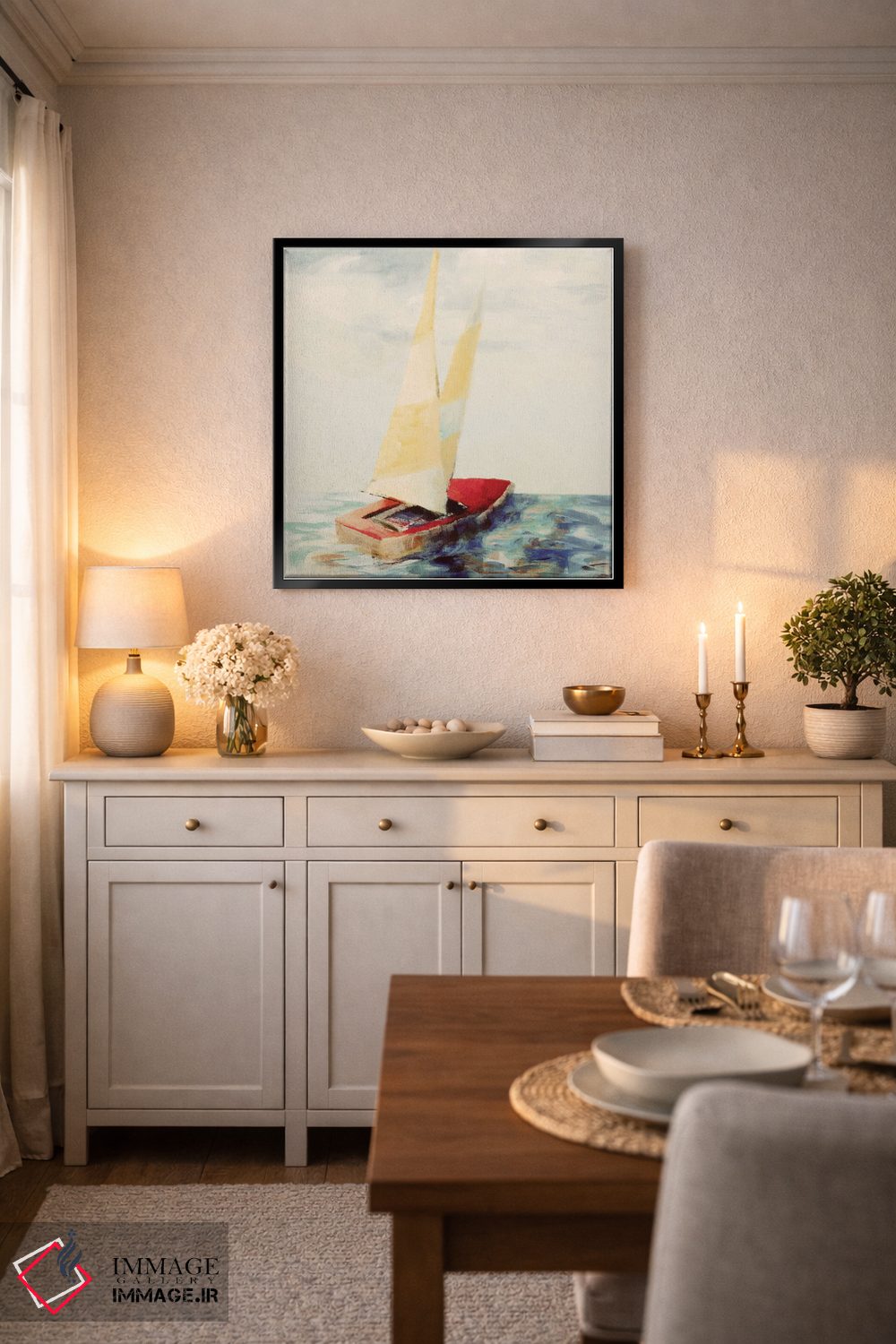 تابلو دکوراتیو "قایق بادبانی قرمز وینتیج" اثر لینی لورث - D6B