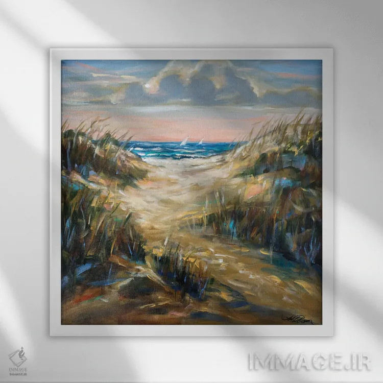 تابلو دکوراتیو "بعدازظهر شنزار" اثر لیندا اولسن - نمای قابدار سفید