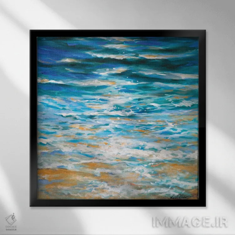 تابلو انتزاعی "لبه جزر و مد" اثر لیندا اولسن - نمای قابدار مشکی