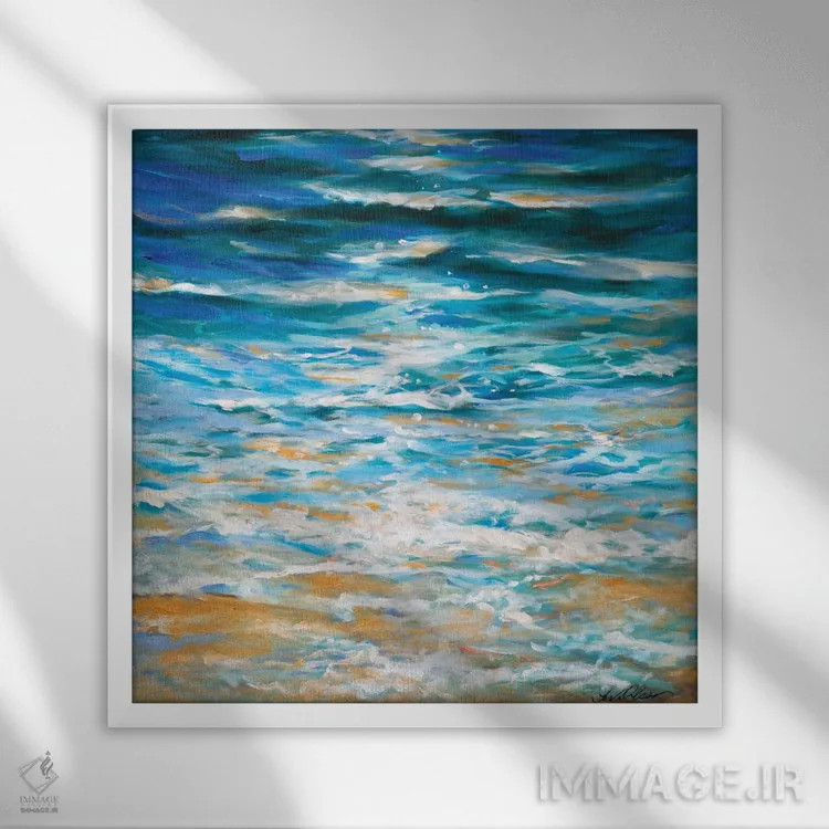 تابلو انتزاعی "لبه جزر و مد" اثر لیندا اولسن - نمای قابدار سفید