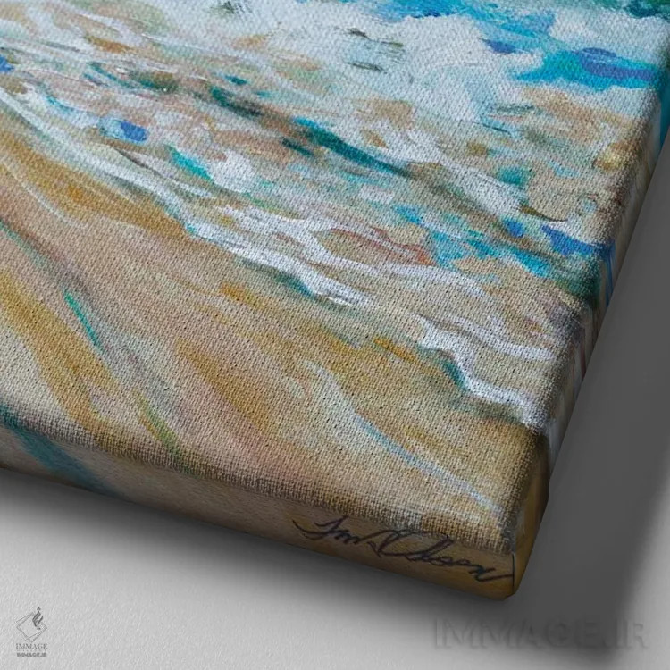 تابلو دکوراتیو "اولین شیرجه لاک پشت های دریایی کوچک" اثر لیندا اولسن - نمای نزدیک بافت بوم