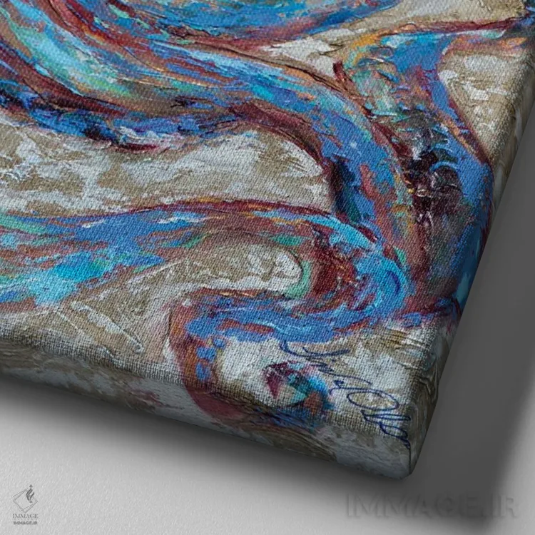 تابلو دکوراتیو هشت پا آبی اثر لیندا اولسن - نمای نزدیک بافت بوم