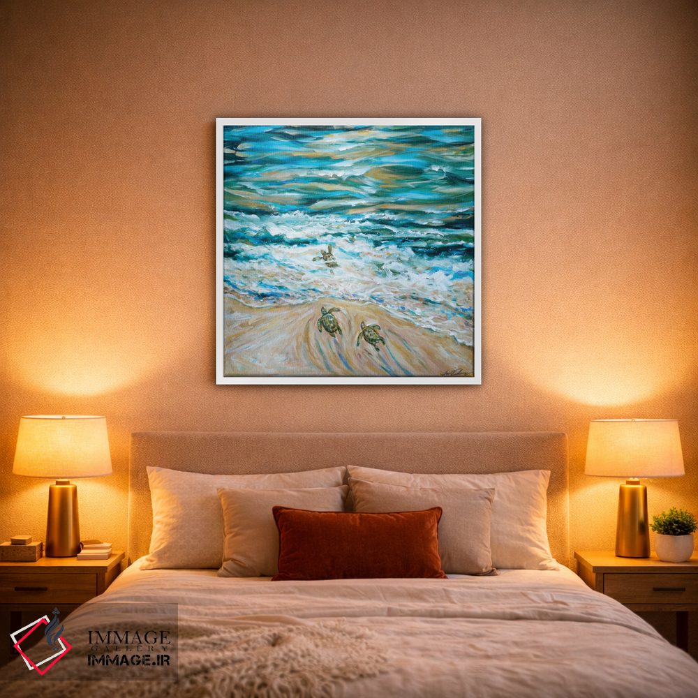 تابلو دکوراتیو "اولین شیرجه لاک پشت های دریایی کوچک" اثر لیندا اولسن - D1W