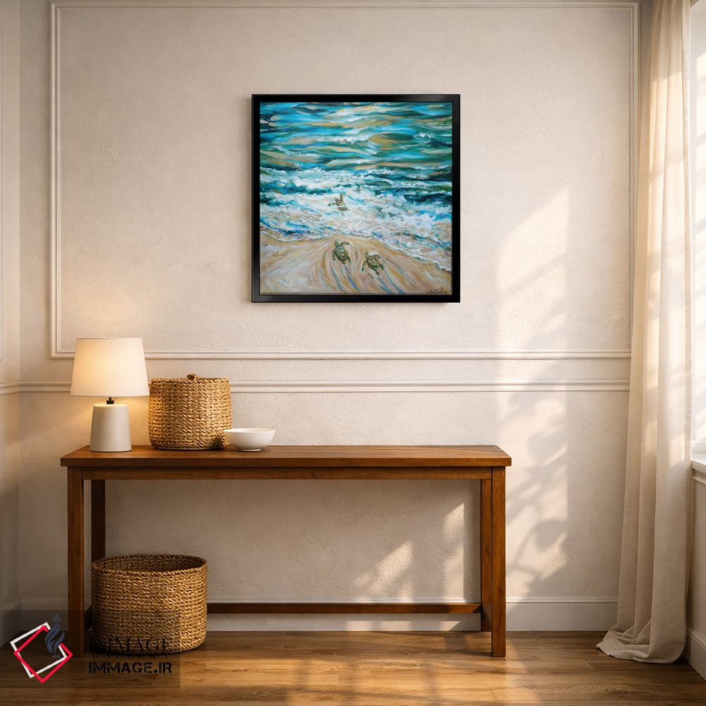 تابلو دکوراتیو "اولین شیرجه لاک پشت های دریایی کوچک" اثر لیندا اولسن - D5B